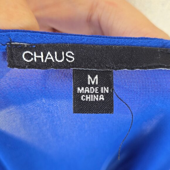 Chaus Size Medium Blue Black White Flowy Blouse Sheer Lightewight Stripes - Picture 6 of 9